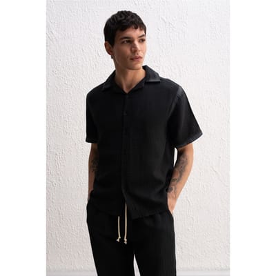 Heren Katoenen Textuur Korte Mouwen Shirt