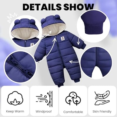 Hooded Winter Romper voor Baby's - Warme Snowsuit Jumpsuit voor Jongens en Meisjes (0-12 Maanden)