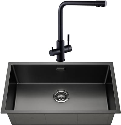 CECIPA max Spoelbak Keuken 40x45CM - Spoelbakken Keuken Met 3 Wege Keukenkraan - Geborstelde Wasbak Keuken Antraciet - Spoelbak Met Waterafvoersysteem