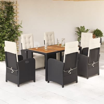 vidaXL - 7-delige - Tuinset - met - kussens - poly - rattan - zwart