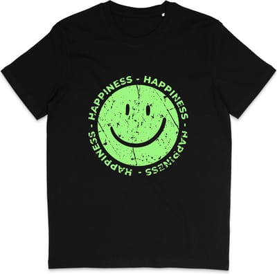 Grappig Dames en Heren T Shirt - Happiness Gelukkig - Groene Smiley -Zwart - XS