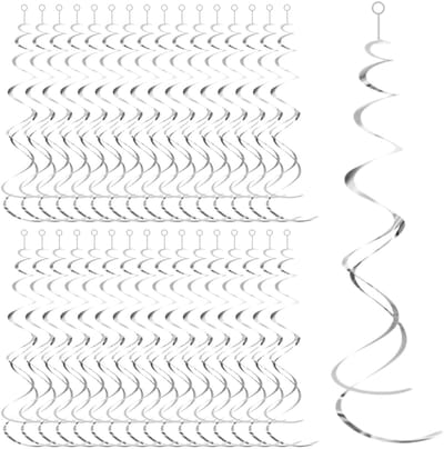 Dailygoods- Spiraalhangers 32 Stuks - Dubbele Decoratieve Hangers - PVC - Zilveren Versieringen - Feestdecoratie - 70 cm Lang - Decoratiehangers