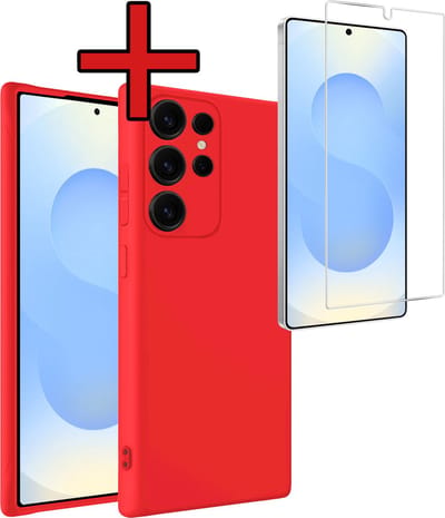Hoesje - Met Screenprotector - Geschikt voor Samsung Galaxy S25 Ultra - Sterk & Shockproof - Telefoon Hoes - Back Cover - Siliconen Case - Telefoonhoes - Rood