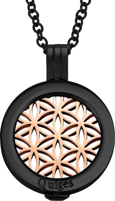 Quiges - RVS 25mm Munthouder Zwart met Ketting en Munt - EPRHZ2470