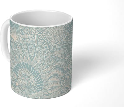 Mok - Koffiemok - Koraal - Hart - Zeewier - Vis - Patroon - Mokken - 350 ML - Beker - Koffiemokken - Theemok