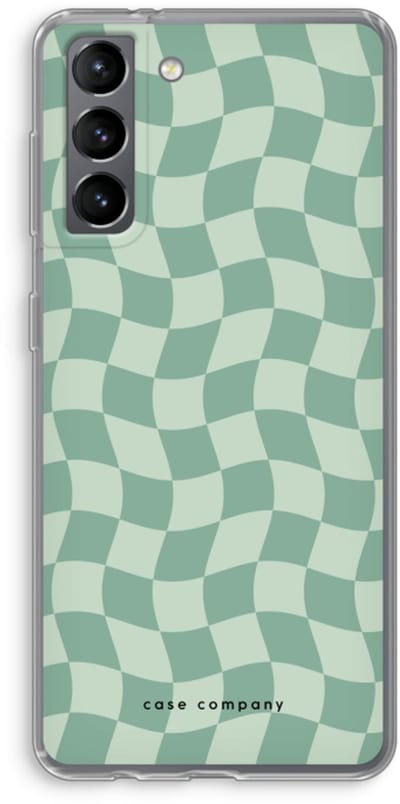 Case Company® - Hoesje geschikt voor Samsung Galaxy S21 hoesje - Grid Groen - Soft Cover Telefoonhoesje - Bescherming aan alle Kanten en Schermrand