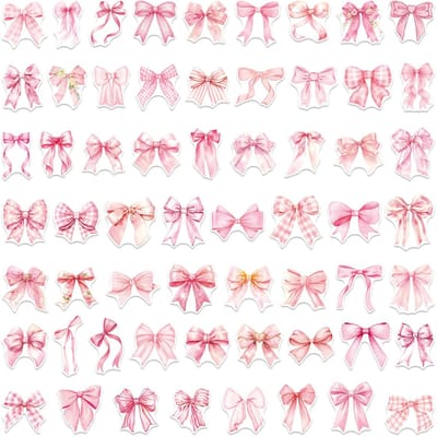 50 Pièces Autocollants Graffiti Rose avec Nœud Autocollants Imperméables pour Gourde Casque Bagage Ordinateur Portable Coque de Téléphone Cadeau white