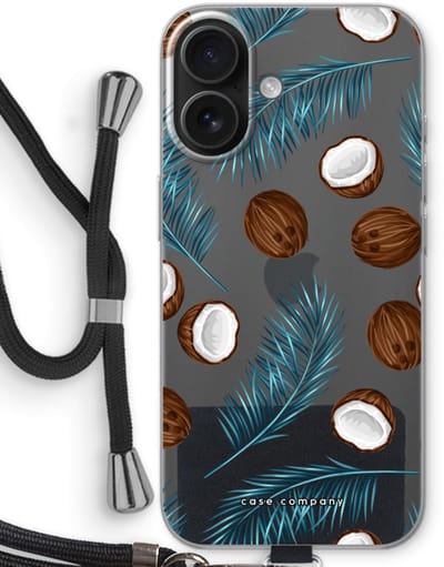 Case Company® - Hoesje met koord geschikt voor iPhone 16 hoesje met Koord - Kokosnoot - Telefoonhoesje met Zwart Koord - Bescherming aan alle Kanten en Over de Schermrand
