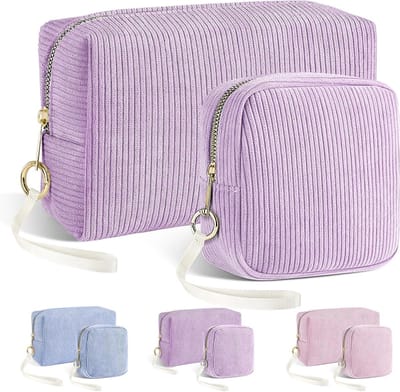 Mini make-up tas voor dames in lila, corduroy set, handige cosmetica organizer voor onderweg