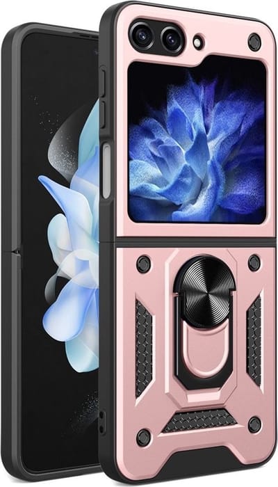 MobyDefend Hoesje - Geschikt voor Samsung Galaxy Z Flip 6 - Pantsercase Met Draaibare Ring - Roze