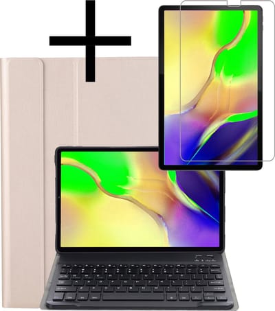 Hoes - Geschikt voor Samsung Galaxy Tab A 10.1 (2019) - Met Screenprotector - Keyboard Book Cover - Toetsenbord Case - Hoesje - Goud