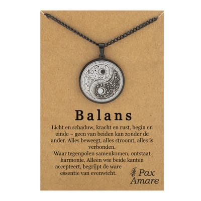 Yin Yang Ketting op Cadeau Kaartje - "Balans" - Zwart - Spirituele Talisman / Medalion - Stainless Steel - Talisman / Hanger - 60cm