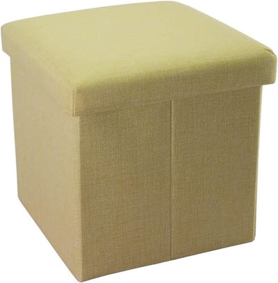 Opvouwbare zitzak - Opbergkruk - Extra zitplek - Linnenlook stof - 30x30x30 cm - Lentegroen