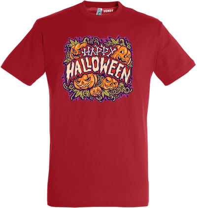 T-shirt Happy Halloween pompoen | Halloween kostuum kind dames heren | verkleedkleren meisje jongen | Rood | maat XS