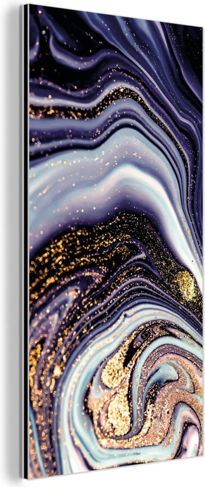 Wanddecoratie Metaal - Aluminium Schilderij Industrieel - Marmer - Paars - Luxe - Marmerlook - Glitter - 20x40 cm - Dibond - Foto op aluminium - Industriële muurdecoratie - Voor de woonkamer/slaapkamer