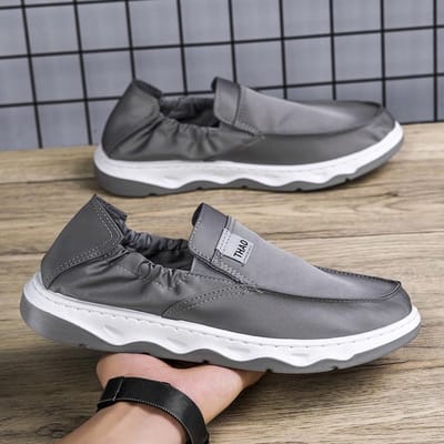 Trend Heren Casual Schoenen van IJszijde Stof Trendy Koreaanse Versie Lichtgewicht Platte Zool Alles-match Instappers voor Mannen 44 gray
