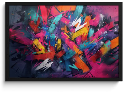 Poster in lijst - Fotolijst 60x40 cm - Posters - Abstract - Explosie - Neonkleuren - Posterlijst zwart - Decoratie - Wanddecoratie woonkamer - Muurdecoratie slaapkamer