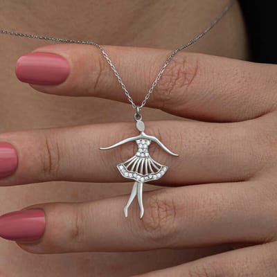 925 Sterling Zilveren Ballerina Ketting – Met Zirkonia – Handgemaakt – Dames Sieraad
