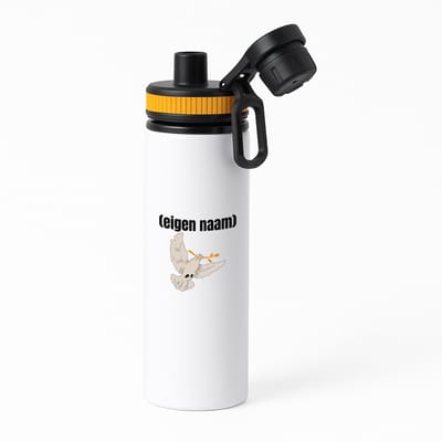 Hacebo® - duif met takje eigen naam waterfles met draaidop oranje - Vogels - vogel liefhebbers - duif - verjaardag - cadeau - kado - water fles - 850ML