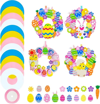12 Creatieve Paas Craft Sets voor Kinderen - 425 Stukken Stickers, Schuim, Versieringen en DIY Paasdecoraties met Ribbons en Konijnen