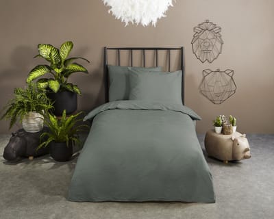 HIP dekbedovertrek effen kleur - 1 persoons 140x200/220 cm - Olijfgroen - 100% Katoen satijn