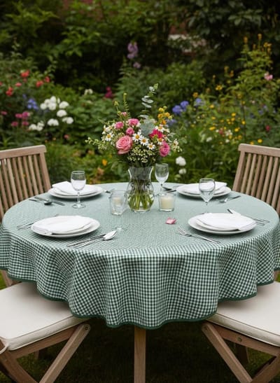 Rond Tafelkleed – Groen-Wit Fijn Geruit – 140 cm – Strijkvrij – Brabants Bont