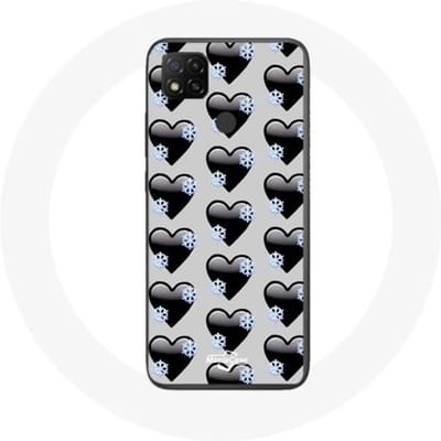 Xiaomi Redmi 9C hoesje met zwarte harten zwart