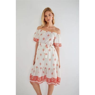 Bloemen Off Shoulder Midi Jurk