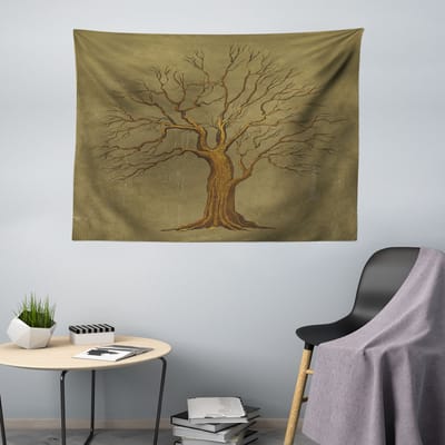 ABAKUHAUS Boomtapijt, Oud Paper Effect Vintage, Woonkamer Slaapkamer Wanddoek Zijdezacht Satijn Wandtapijt, 200 x 150 cm, Olijfgroen