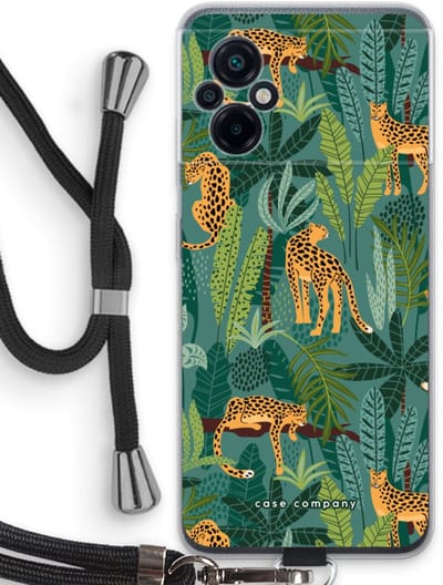Case Company® - Hoesje met koord geschikt voor Xiaomi Poco M5 hoesje met Koord - Luipaard 2 - Telefoonhoesje met Zwart Koord - Bescherming aan alle Kanten en Over de Schermrand