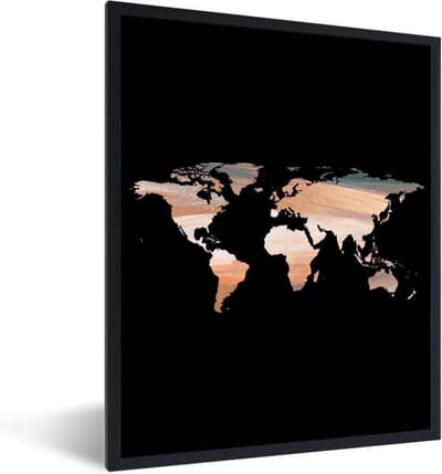 Poster in lijst - Fotolijst 60x80 cm - Posters - Wereldkaart - Kleuren - Zwart - Posterlijst zwart - Decoratie - Wanddecoratie woonkamer - Muurdecoratie slaapkamer
