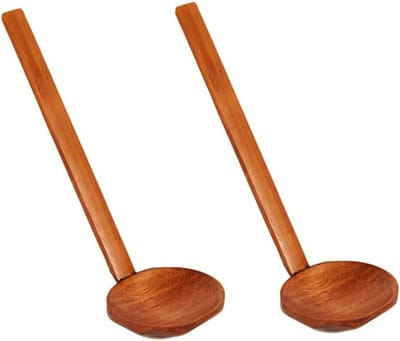 Natuurlijke Houten Soeplepel Set van 2, Lange Handgreep Keukenhulpen voor Soep, Mixen en Pasta Bereiden