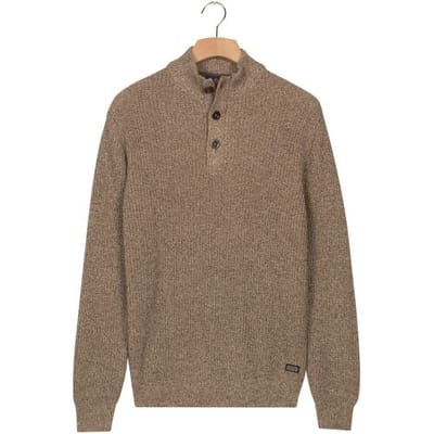 Baileys Trui Half Zip And Buttons Mouliné Rib Structure Donker Taupe / male