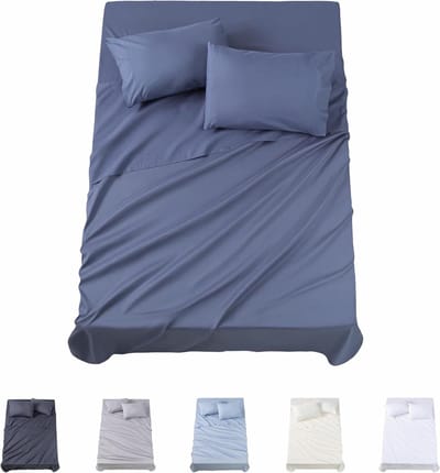 Beddengoedset 4-delig - Hoeslaken set - Comfortabel slapen - Zachte microvezel - Cama 180x190/200 - Blauw grijs