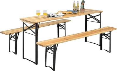 Thuys – Biertafel met Banken – 3 delige Picknick Tafel Met Bankjes – Campingtafel Met 2 – Campingset – Biertafel – Horeca Tafel – Bankjes – Bierbank – 178 x 46 x 76 cm