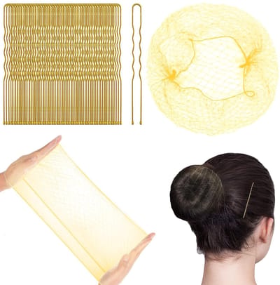 Haaraccessoires set - Haarklemmen - Haarelastiekjes / Scrunchie -Goud 10 stuks + 50 U-haarklemmen -Geschikt voor kort en fijn haar.