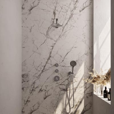 Brauer Brushed Carving Thermostatische Regendoucheset Inbouw - Hoofddouche 20 cm - Rechte Wandarm - Handdouche 3 Standen - Doucheslang - Wandaansluitbocht - Rvs