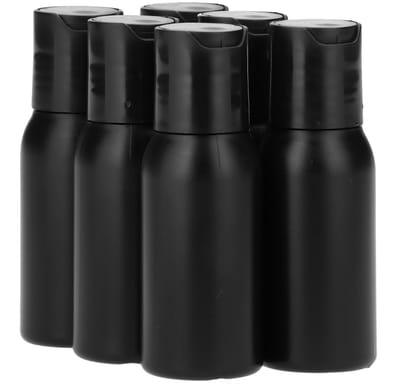 6 x 50 ml ronde fles HDPE zwart + Disc-Top zwart - BPA Vrij - Niet Breekbaar - Plastic Flesjes Navulbaar - Met Dop - Lege Flessen - 6 stuks.
