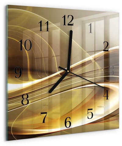 Tulup Wandklok - Abstracte lijnen Gekleurde Glazen Klok - 30x30 cm - Goud Glazen Klok Met Print - Zwarte Handen - Vierkante Wandklok - Glazen Klok Met Print - Wandklok Glas Met Motief