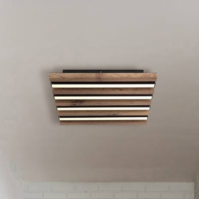 LED plafondlamp hout woonkamerlamp zwart opaal, MDF metaal, 15W 800Lm warm wit, LxBxH 82x31x9,5 cm