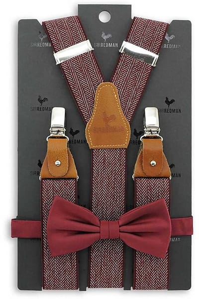 Sir Redman - Bretels met strik - bretels combi pack Visgraat Motief - bordeauxrood