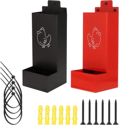 Voederbak Kippengrit - Voedingsdispenser Hok - Dieren Voeden - Robuust Roestvrij Ijzer - 2 Stuks - Zwart
