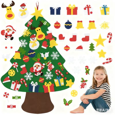 ACXIN Vilten Kerstboom DIY Kerstdecoratie voor Kinderen met 36 Ornamenten