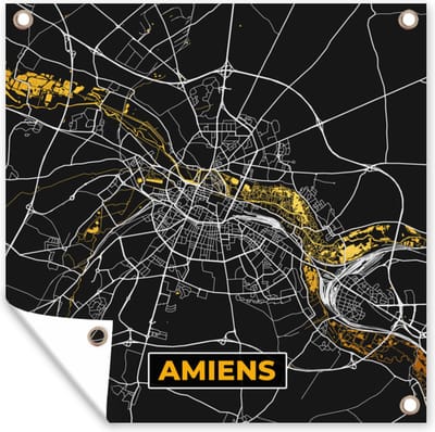 Tuin poster Plattegrond - Amiens - Stadskaart - Frankrijk - Kaart - 200x200 cm - Tuindoek