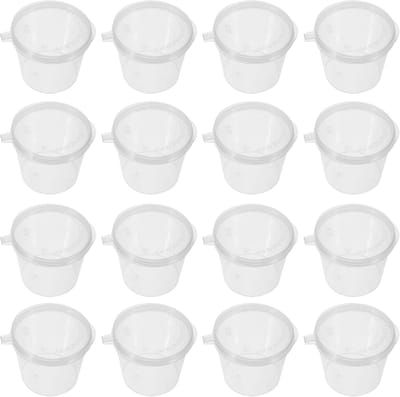 50 herbruikbare plastic bakjes met deksel (1 oz/32 ml) - Ronde voedselcontainers - Lekvrij - Afhaalsauspotjes - Sausdoosjes - Pillendoosjes - Geschikt voor thuis, op kantoor en in de horeca