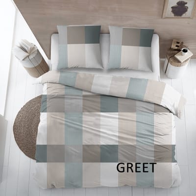 Sleepnight Dekbedovertrek Flanel Greet - 140 x 200/220 cm + 1 kussensloop - [Groen,Beige]