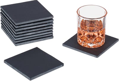 leisteen onderzetters - set van 10 - vierkant - 10 x 10 cm - antraciet