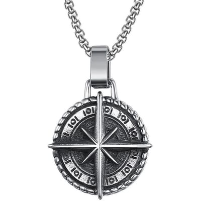 Nieuwe Retro Kompas Roestvrij Staal Ketting Ketting Gepersonaliseerd gray