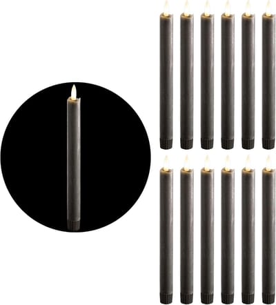 LED-kaarsen met timer GRIJS 12 stuks voor binnen - 6 uur - ECHTE WAS 23 cm hoogte voor kaarsen 2,2 cm diameter 2 AAA-batterijen vereist LED-kaarsen set van 4 GRIJS (drie keer) bewegende vlamlamp