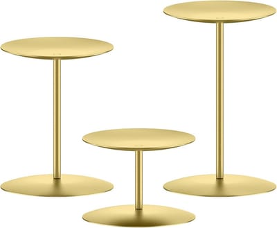 Set van 3 Gouden Metalen Kandelaars voor Tafeldecoratie en Kerst - Geschikt voor Pillar Kaarsen